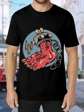 Graphic Black Tee with Red Foot Illustration